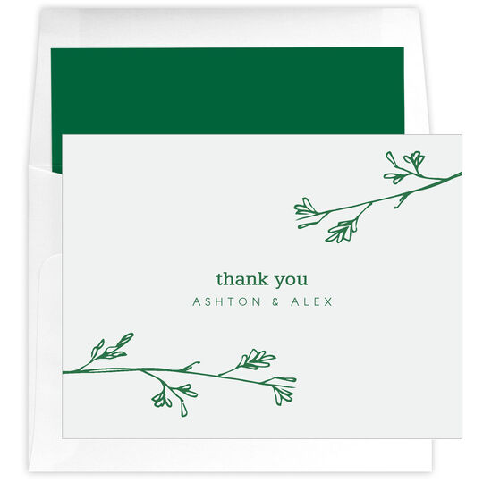 Sketched Branches Thank You Folded Note Cards - Letterpress